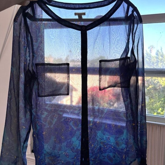 Ecote Urban Outfitters Blue Purple Paisley L/S Top Sheer, Size M - Picture 8 of 8